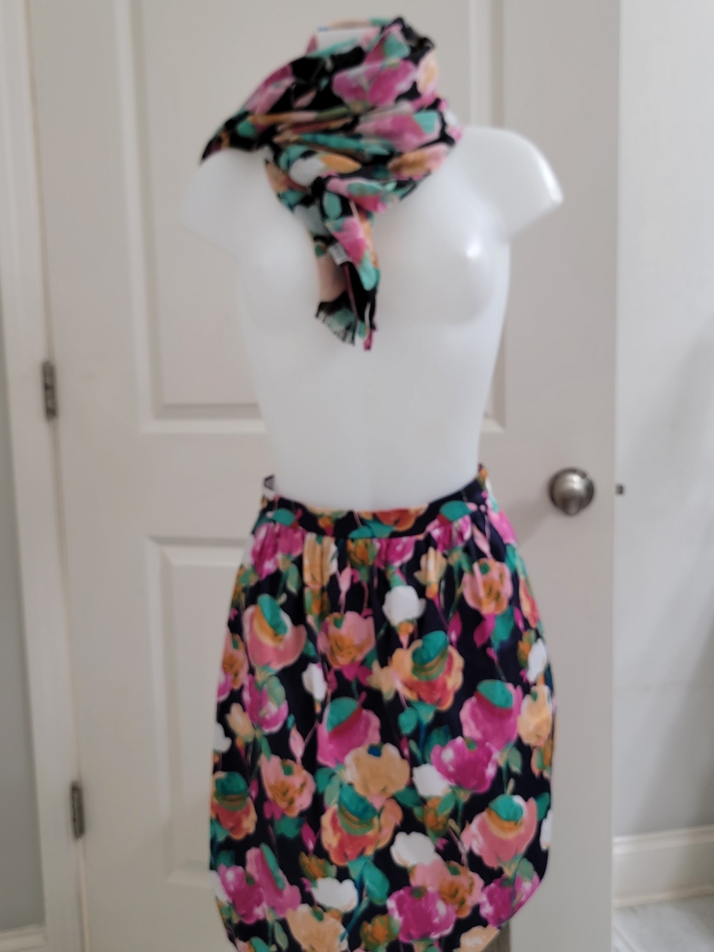 J Crew Floral Black A-Line Skirt - Pink & Teal